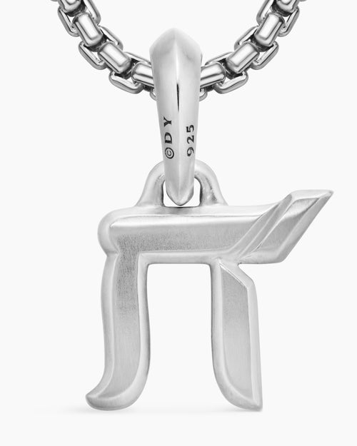 Mens Chai Amulet in Sterling Silver with Black Diamonds, 17mm