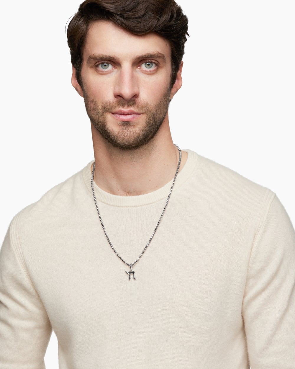 Mens Chai Amulet in Sterling Silver with Black Diamonds, 17mm