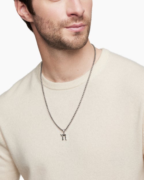 Mens Chai Amulet in Sterling Silver with Black Diamonds, 17mm