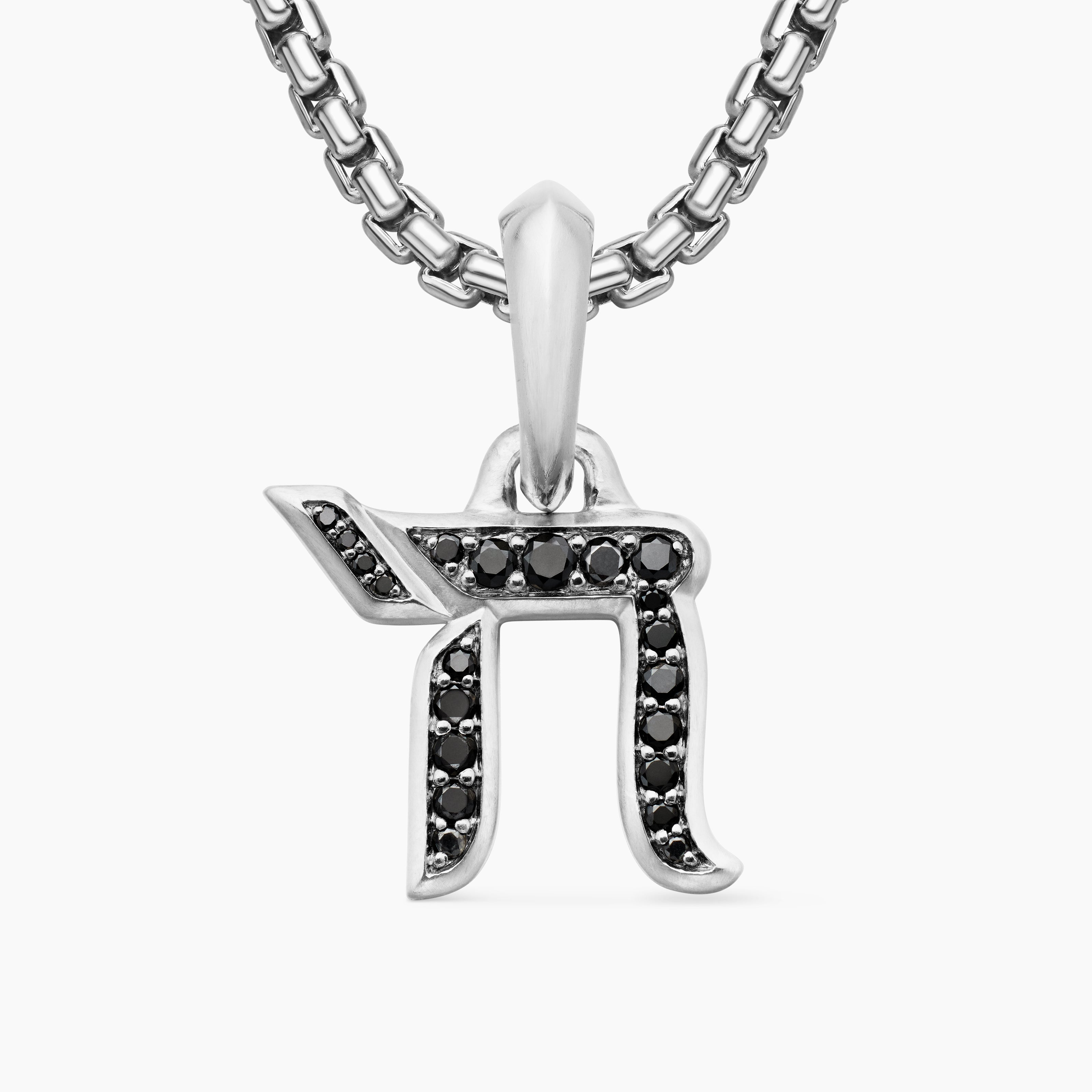 Mens Chai Amulet in Sterling Silver with Black Diamonds, 17mm