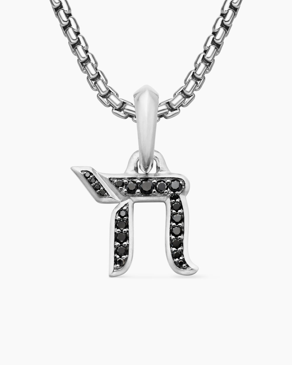 Mens Chai Amulet in Sterling Silver with Black Diamonds, 17mm