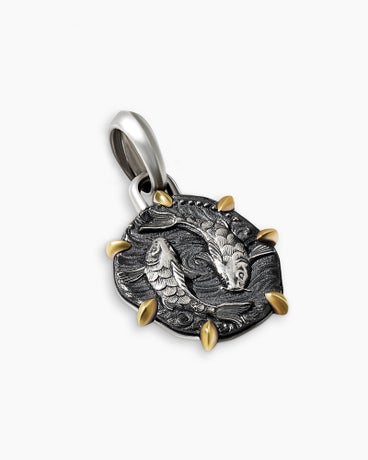 Pisces Amulet in Sterling Silver with 18K Yellow Gold, 33mm