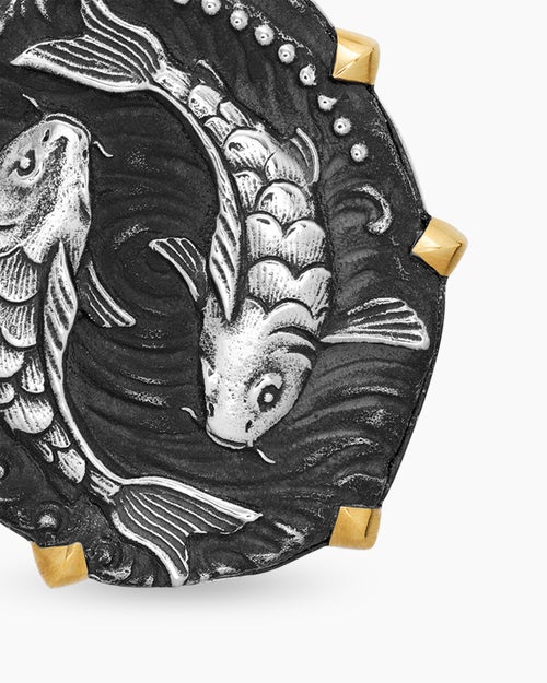 Mens Pisces Amulet in Sterling Silver with 18K Yellow Gold, 23mm