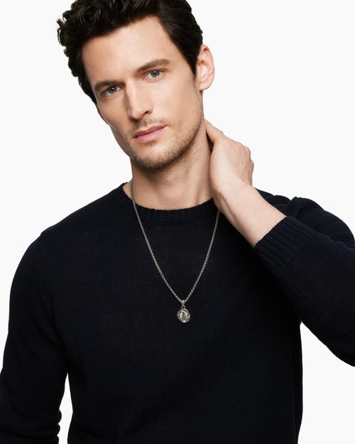 Mens Pisces Amulet in Sterling Silver with 18K Yellow Gold, 23mm