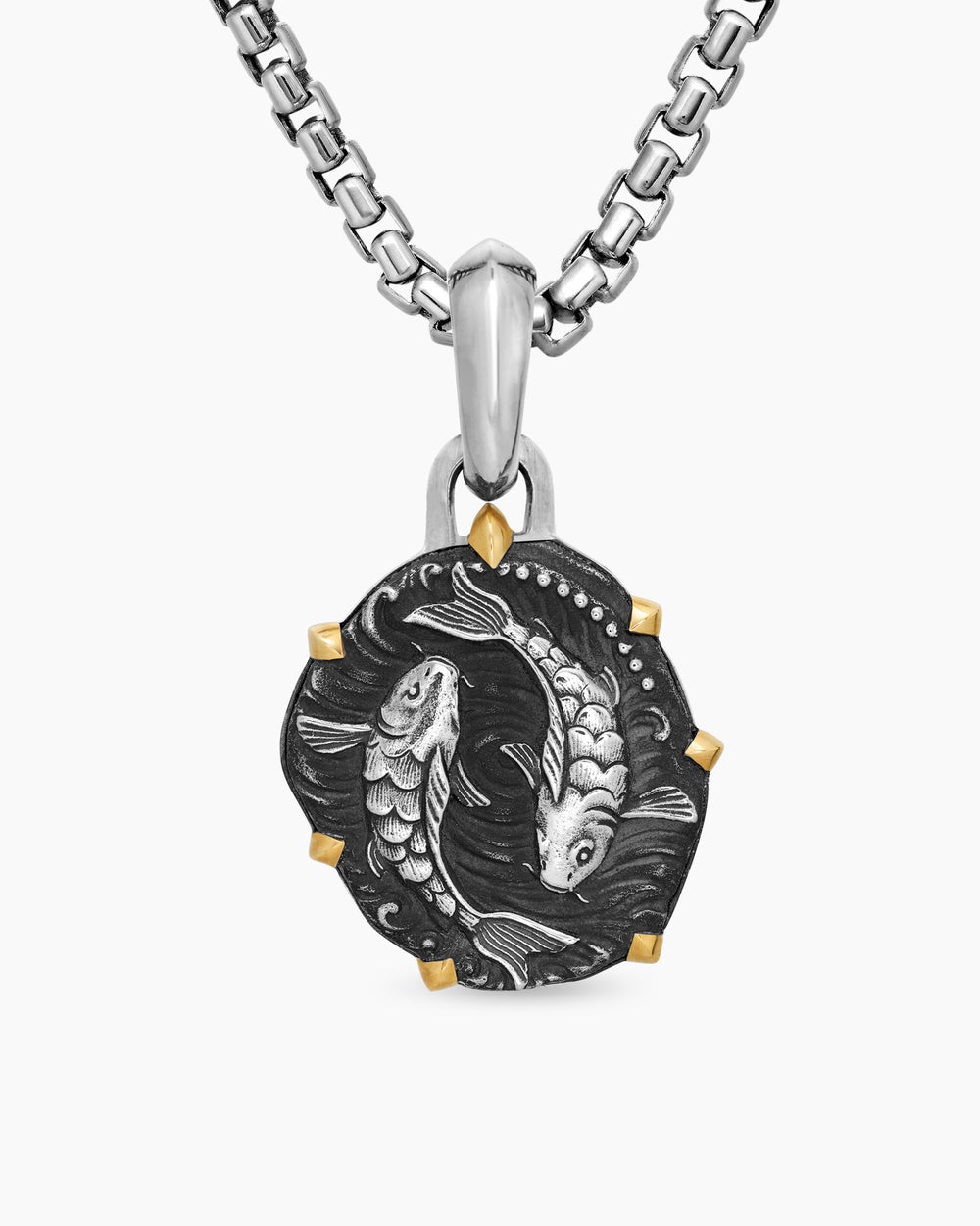 Amulette Poisson en argent massif avec or jaune 18 carats, 23 mm homme