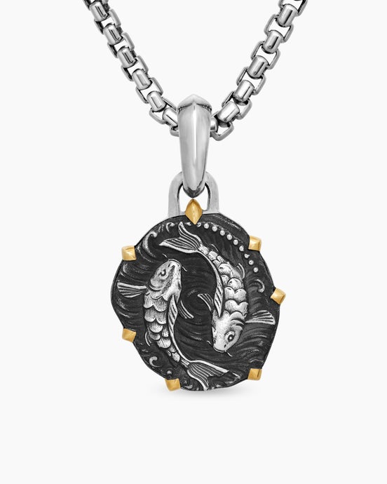 Pisces Amulet in Sterling Silver with 18K Yellow Gold, 23mm