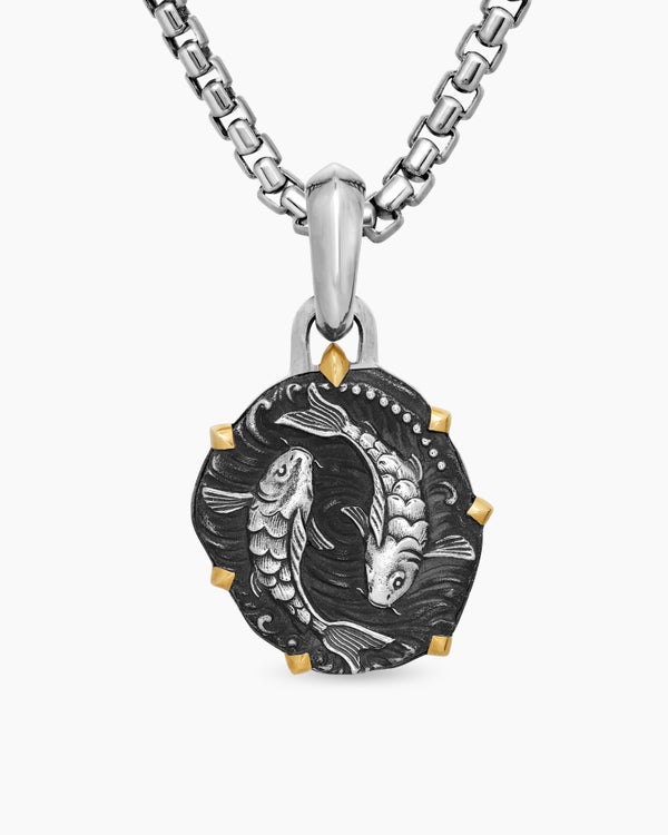 Amulette Poisson en argent sterling avec or jaune 18 carats, 33 mm