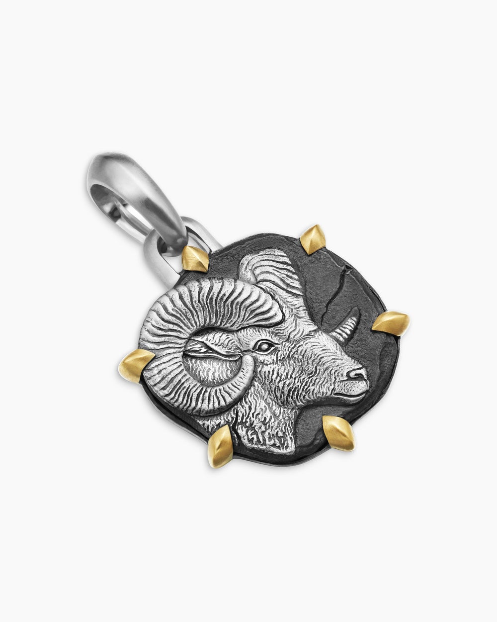 Amulette Bélier en argent massif avec or jaune 18 carats, 23 mm homme