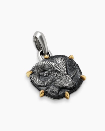 Aries Amulet in Sterling Silver with 18K Yellow Gold, 33mm
