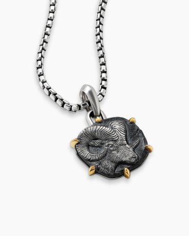 Aries Amulet in Sterling Silver with 18K Yellow Gold, 33mm