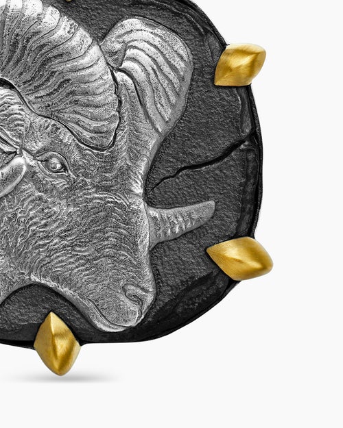 Mens Aries Amulet in Sterling Silver with 18K Yellow Gold, 23mm