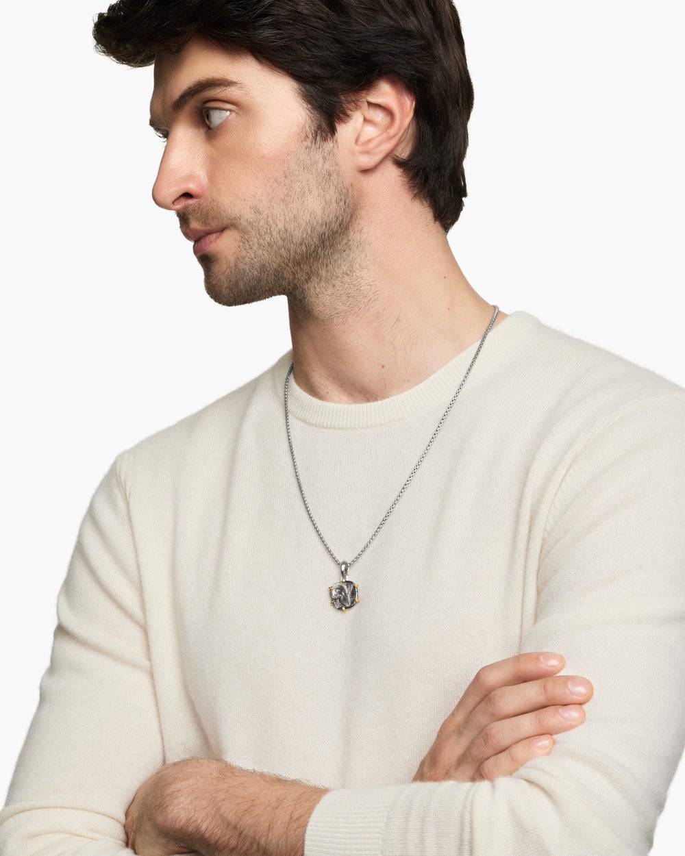 Amulette Bélier en argent massif avec or jaune 18 carats, 23 mm homme