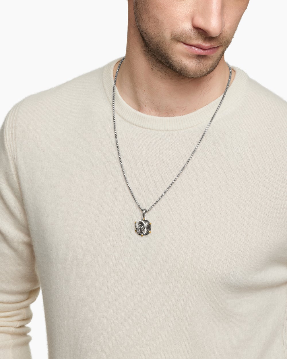 Amulette Bélier en argent massif avec or jaune 18 carats, 23 mm homme