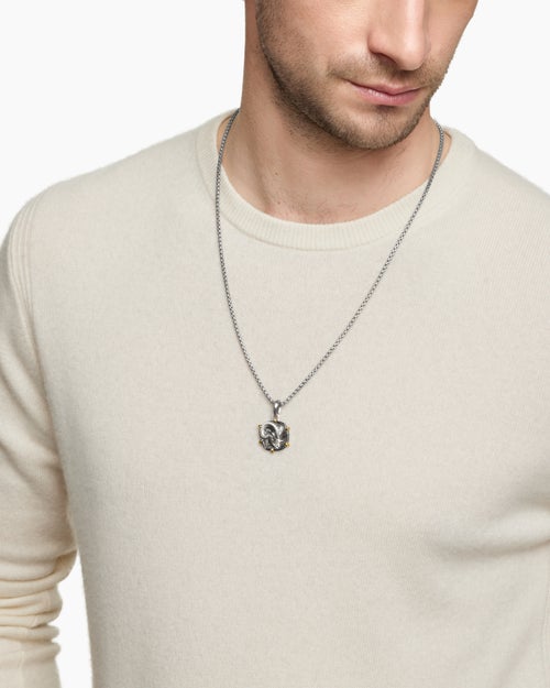 Mens Aries Amulet in Sterling Silver with 18K Yellow Gold, 23mm