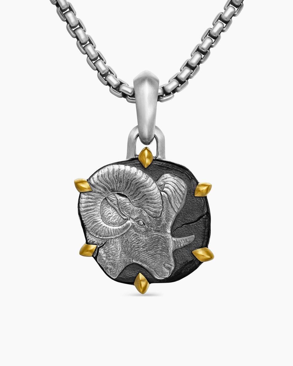 Amulette Bélier en argent massif avec or jaune 18 carats, 23 mm homme