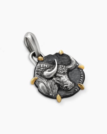 Taurus Amulet in Sterling Silver with 18K Yellow Gold, 33mm