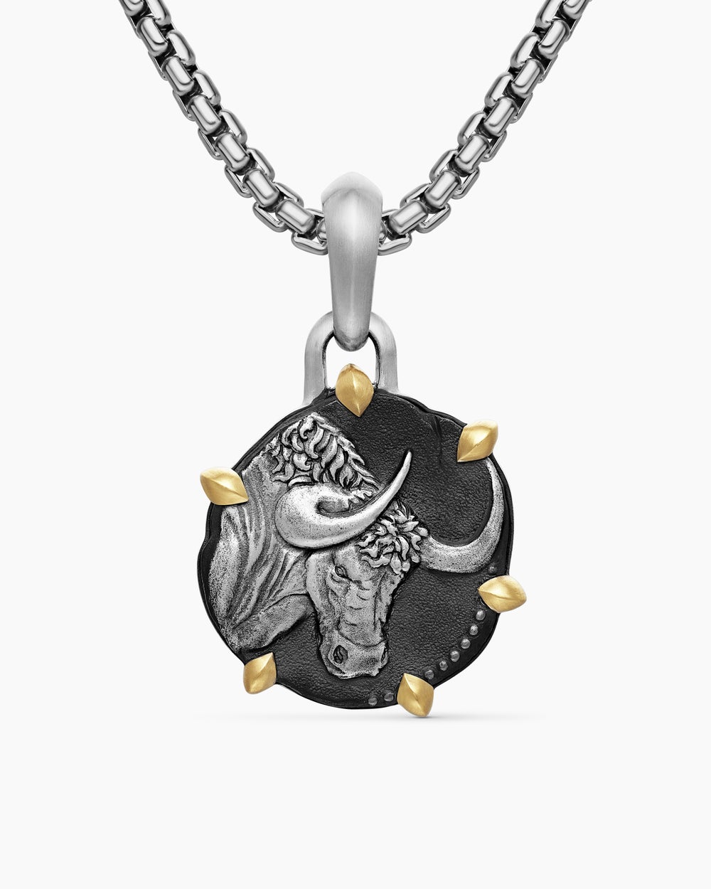 Amulette Taureau en argent massif avec or jaune 18 carats, 23 mm homme
