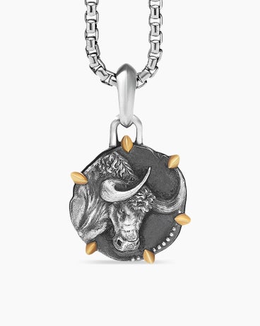 Taurus Amulet in Sterling Silver with 18K Yellow Gold, 33mm