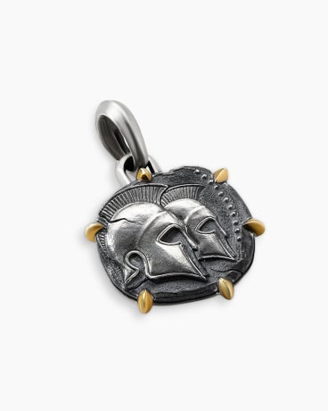 Gemini Amulet in Sterling Silver with 18K Yellow Gold, 33mm