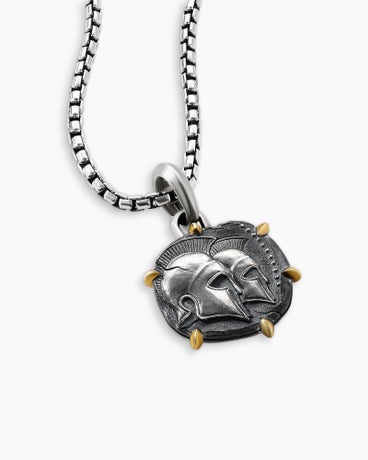 Gemini Amulet in Sterling Silver with 18K Yellow Gold, 33mm