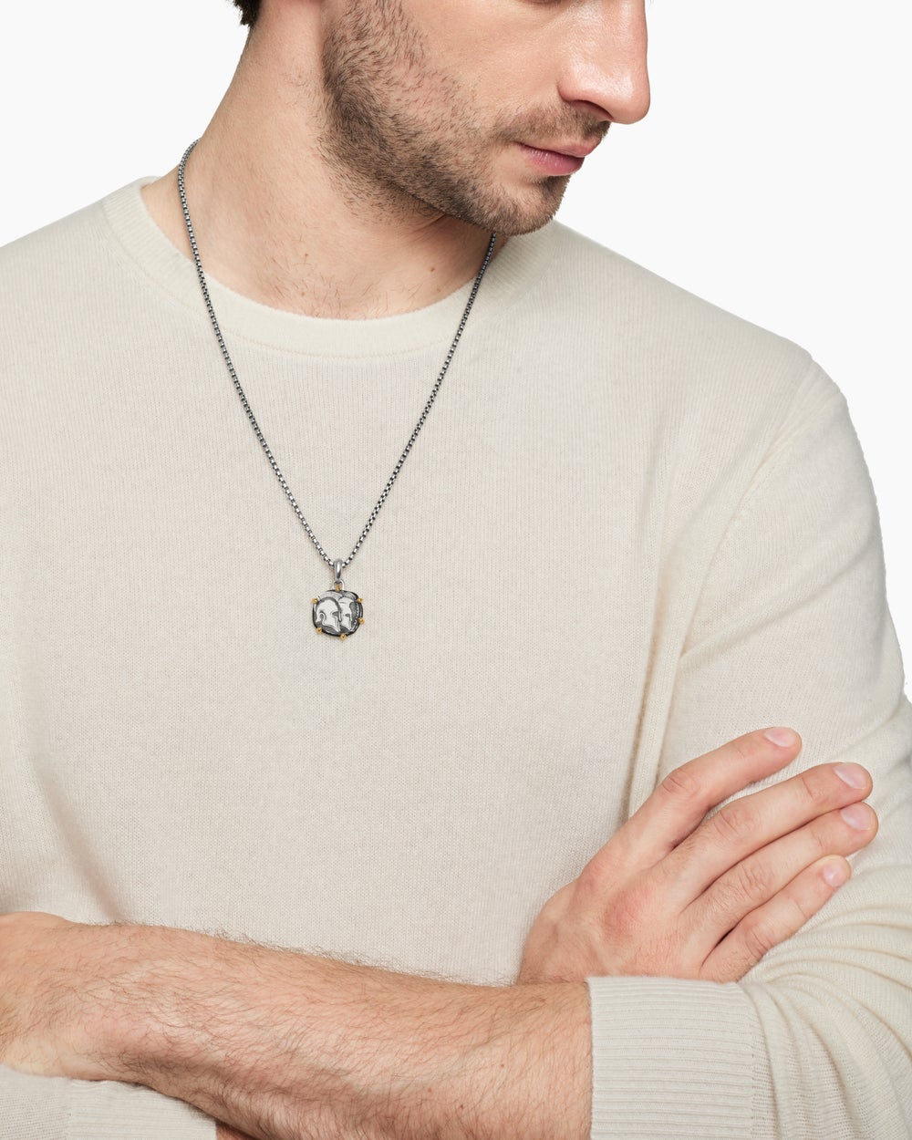 Gémeaux Amulet en argent sterling avec or jaune 18 carats, 23 mm hommes