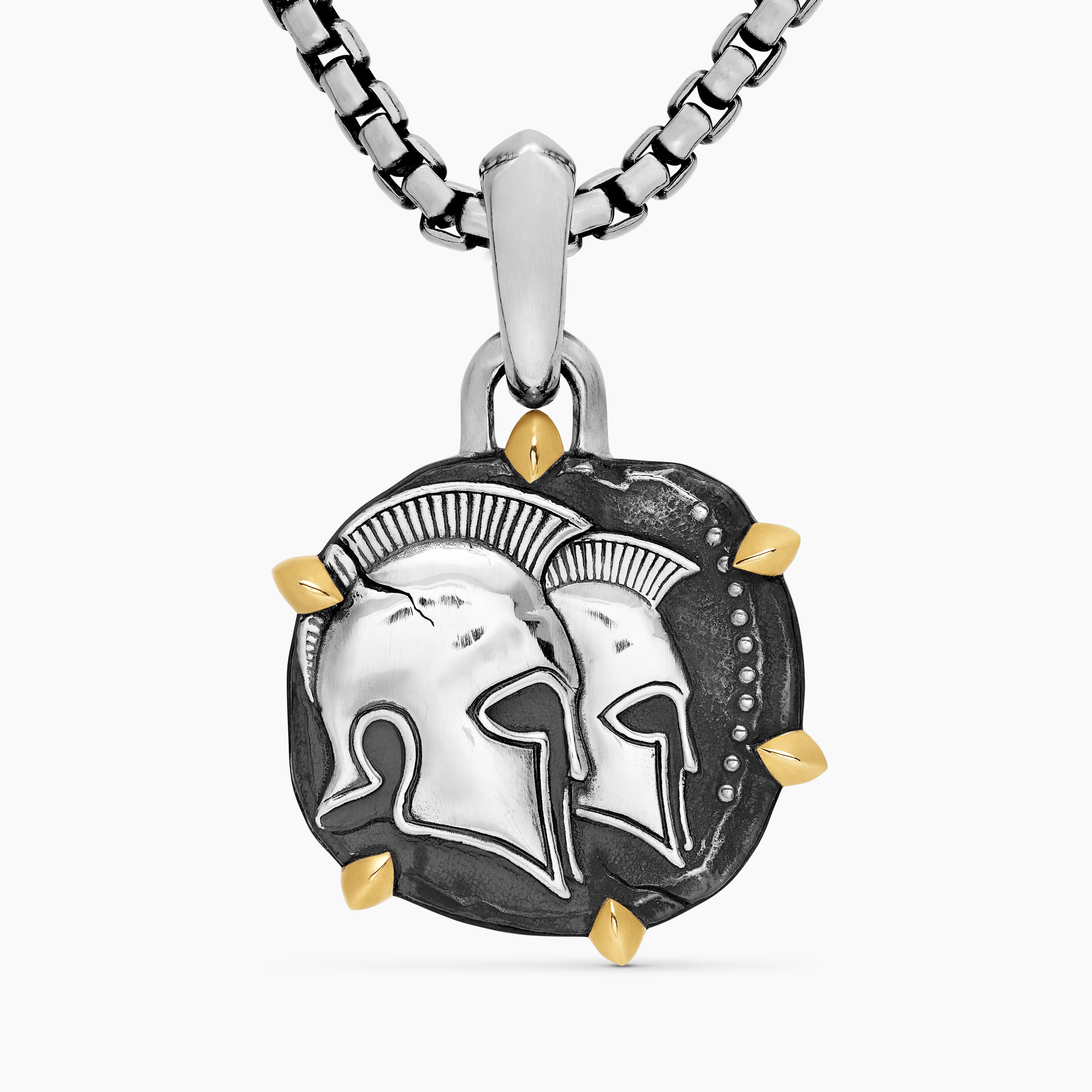 Mens Gemini Amulet in Sterling Silver with 18K Yellow Gold, 23mm