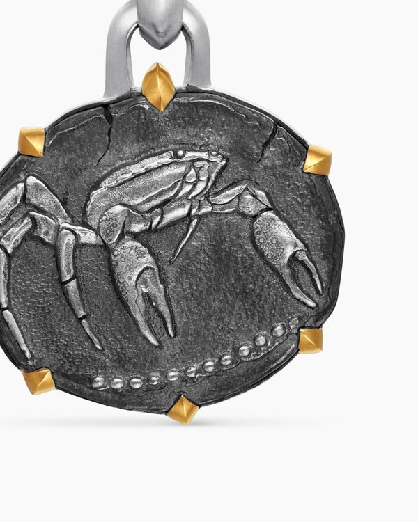 Amulette Cancer en argent sterling avec or jaune 18 carats, 23 mm