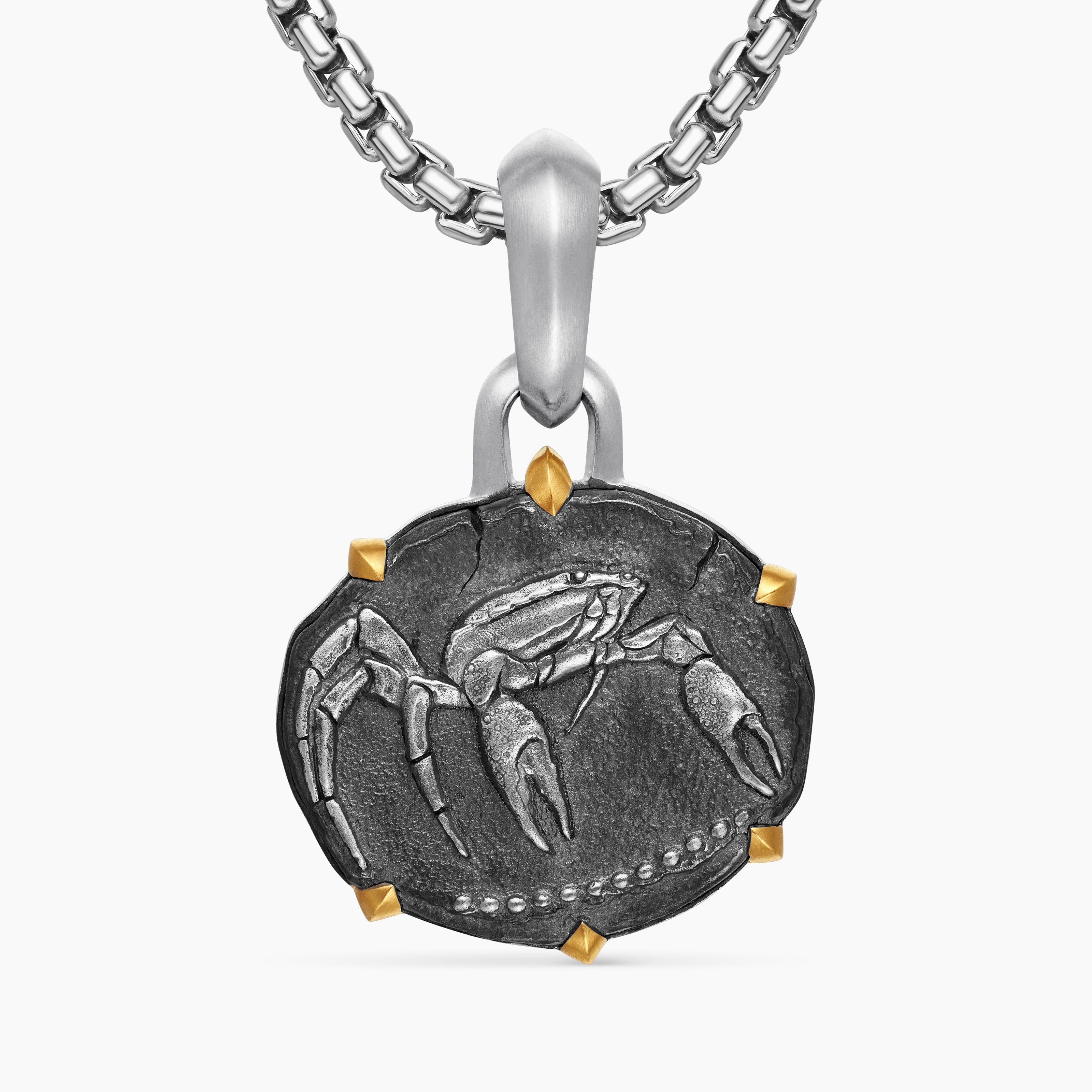 Mens Cancer Amulet in Sterling Silver with 18K Yellow Gold, 23mm