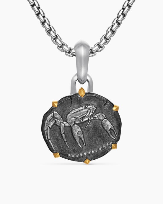 Cancer Amulet in Sterling Silver with 18K Yellow Gold, 23mm