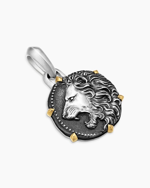 Amulette Lion en argent sterling avec or jaune 18 carats, 33 mm