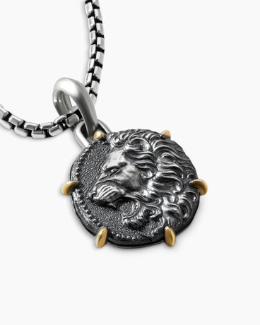 Amulette Lion en argent massif avec or jaune 18 carats, 33 mm