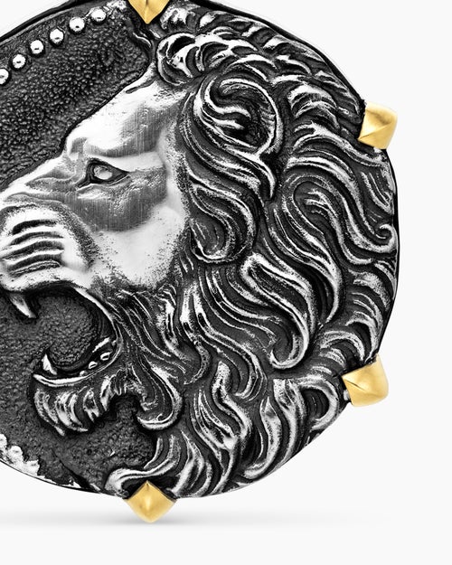 Mens Leo Amulet in Sterling Silver with 18ct Yellow Gold, 23mm