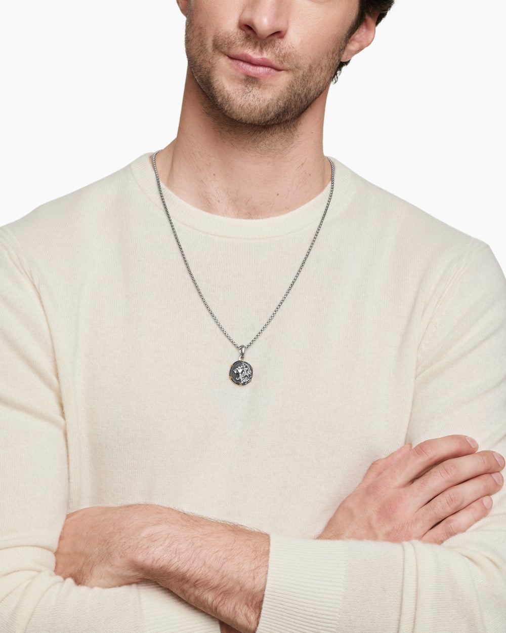 Amulette Lion en argent massif avec or jaune 18 carats, 23 mm homme