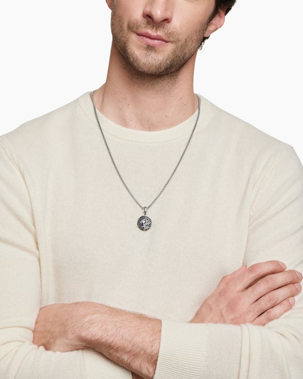 Leo Amulet in Sterling Silver with 18K Yellow Gold, 33mm