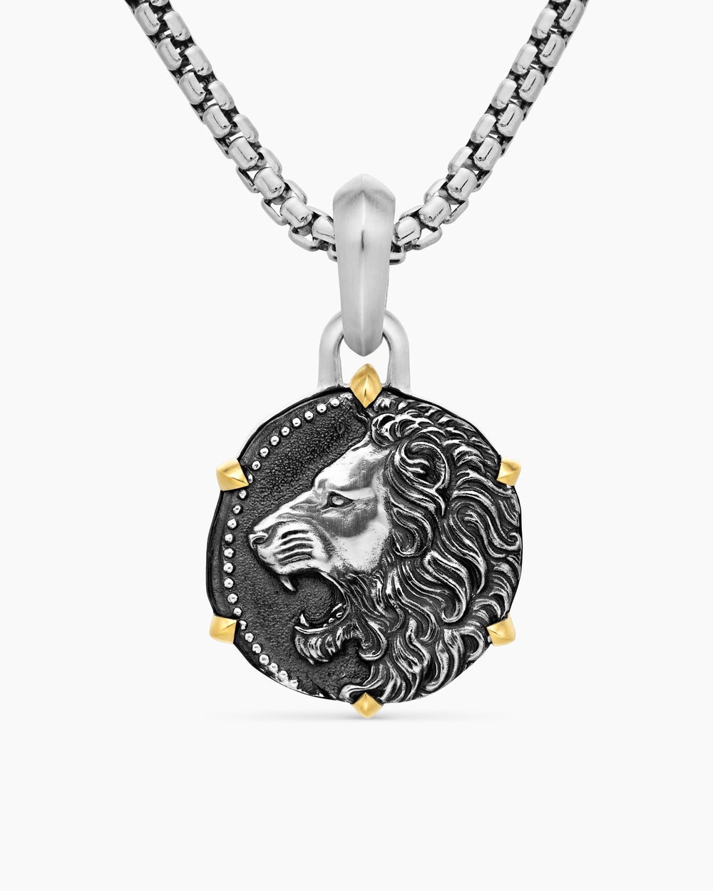 Amulette Lion en argent massif avec or jaune 18 carats, 23 mm homme