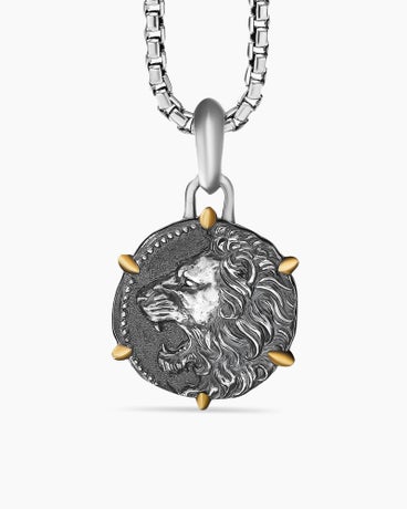 Leo Amulet in Sterling Silver with 18K Yellow Gold, 33mm
