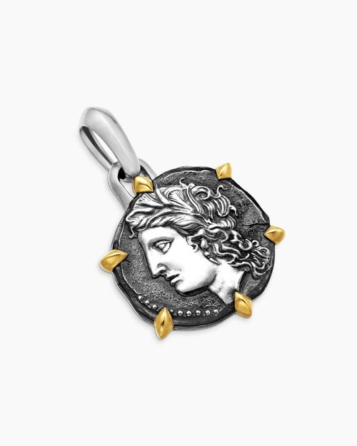 Mens Virgo Amulet in Sterling Silver with 18K Yellow Gold, 23mm