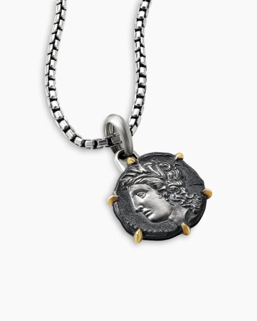 Virgo Amulet in Sterling Silver with 18K Yellow Gold, 33mm