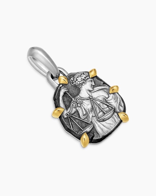 Amulette Balance en argent sterling avec or jaune 18 carats, 33 mm