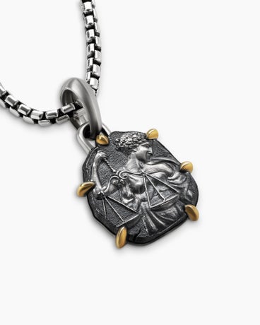 Libra Amulet in Sterling Silver with 18K Yellow Gold, 33mm