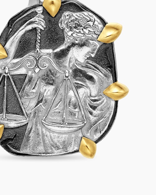 Mens Libra Amulet in Sterling Silver with 18K Yellow Gold, 23mm