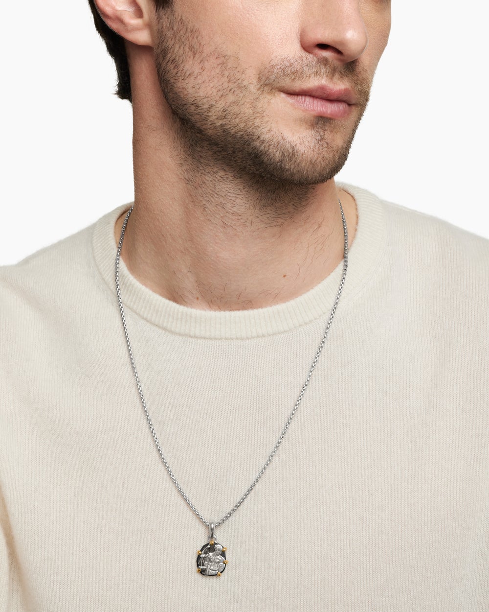 Mens Libra Amulet in Sterling Silver with 18K Yellow Gold, 23mm