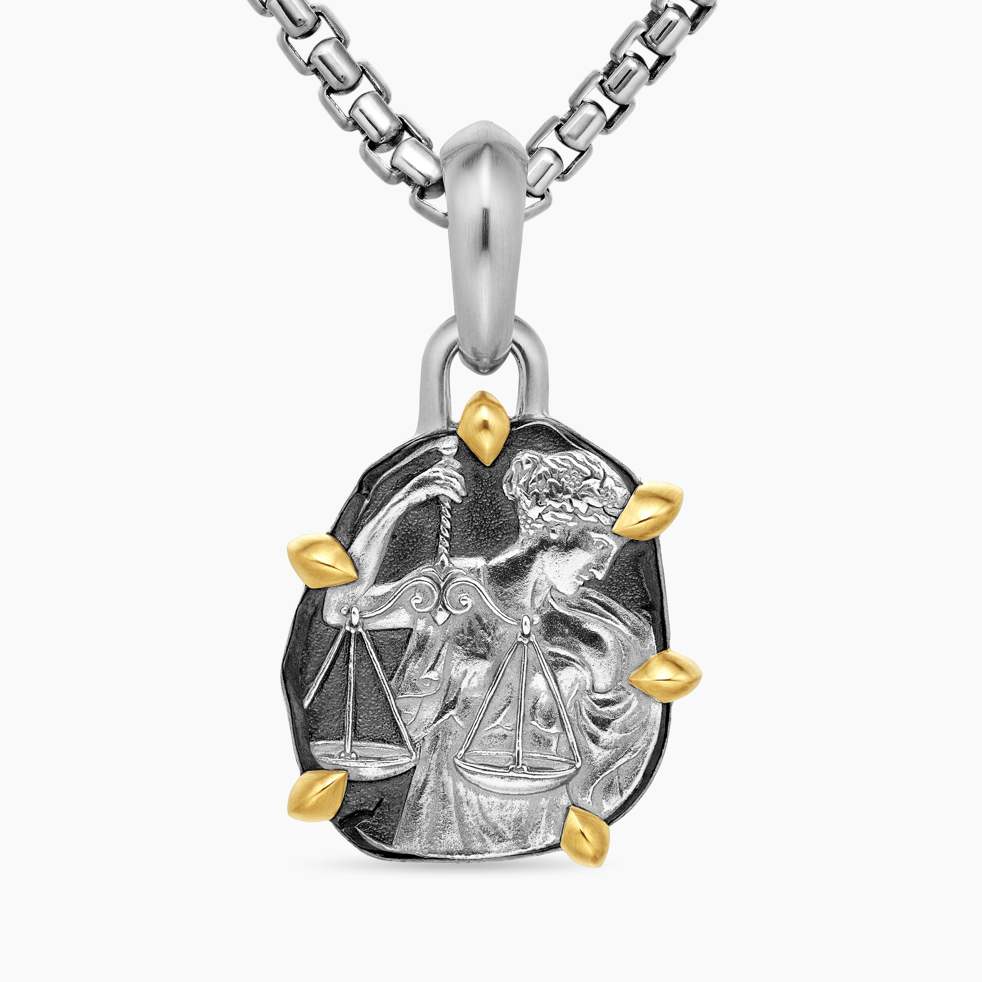Mens Libra Amulet in Sterling Silver with 18K Yellow Gold, 23mm
