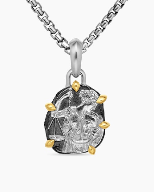Mens Libra Amulet in Sterling Silver with 18K Yellow Gold, 23mm