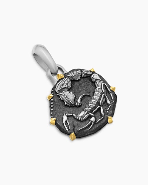 Mens Scorpio Amulet in Sterling Silver with 18K Yellow Gold, 23mm