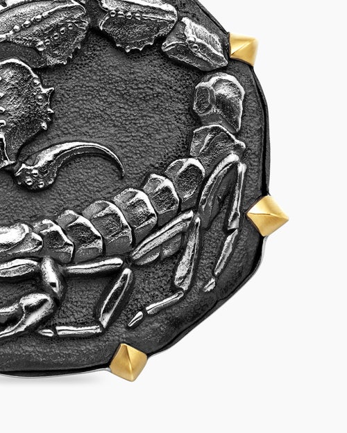 Mens Scorpio Amulet in Sterling Silver with 18K Yellow Gold, 23mm