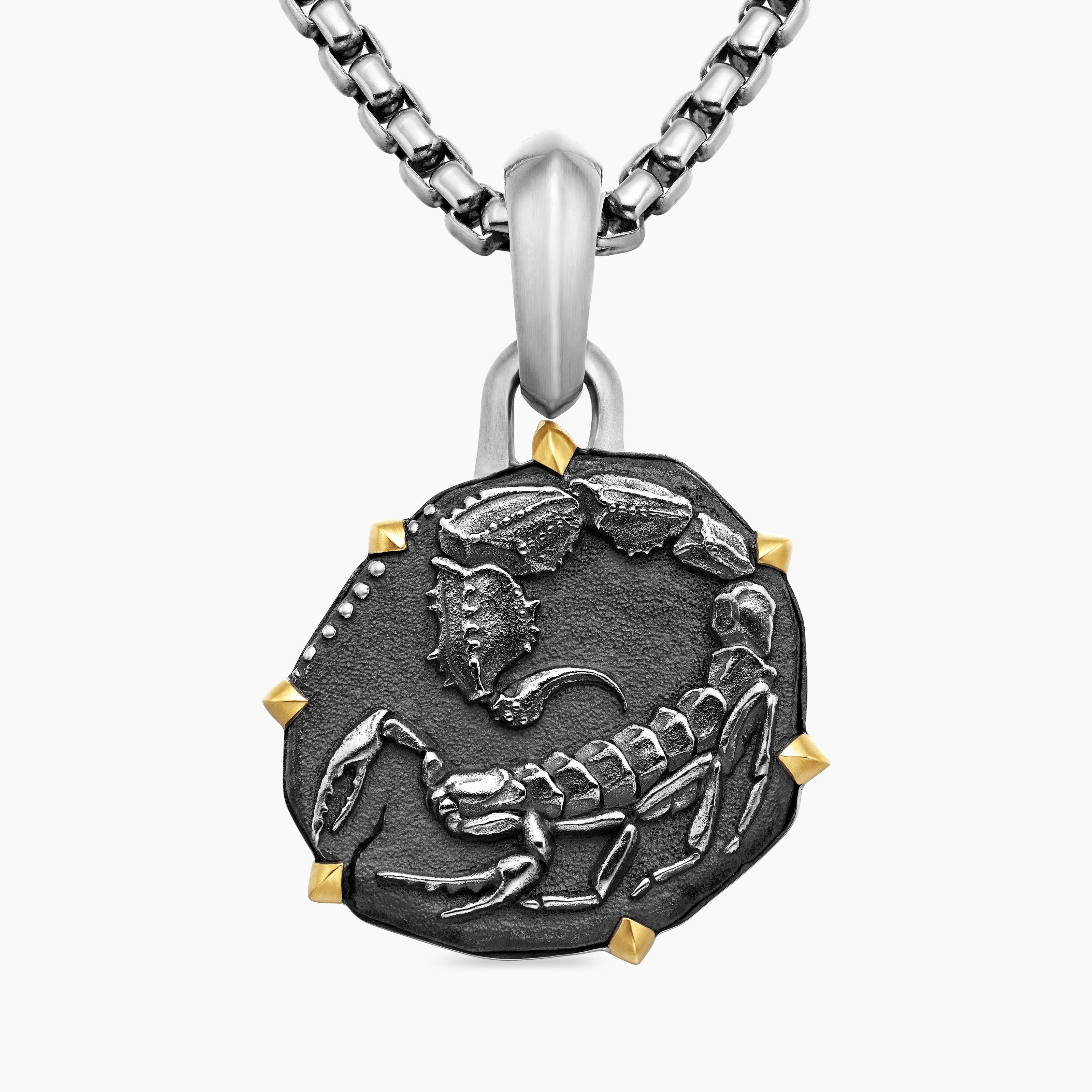 Mens Scorpio Amulet in Sterling Silver with 18K Yellow Gold, 23mm