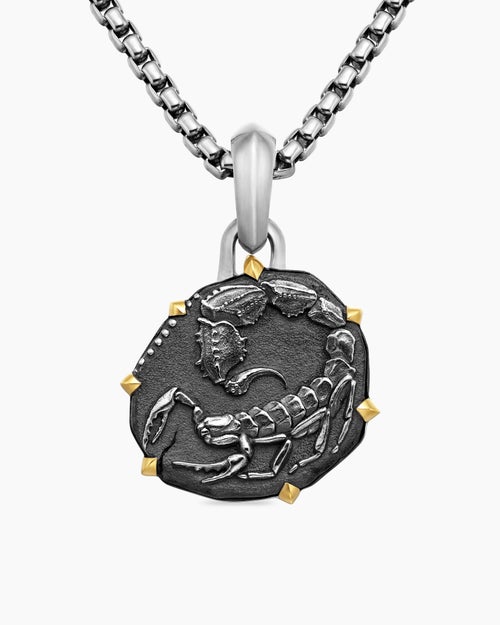 Mens Scorpio Amulet in Sterling Silver with 18K Yellow Gold, 23mm