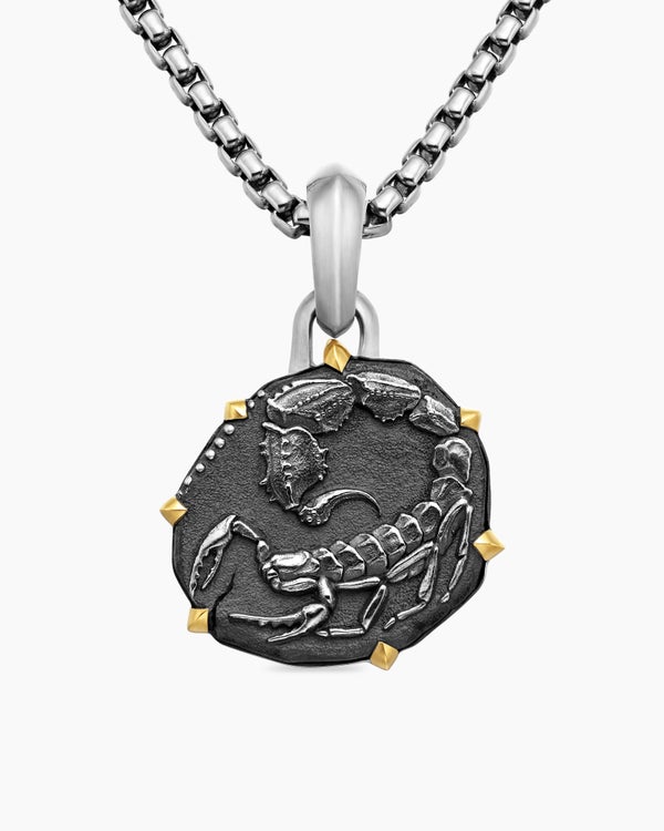 Amulette Scorpion en argent sterling avec or jaune 18 carats, 33 mm