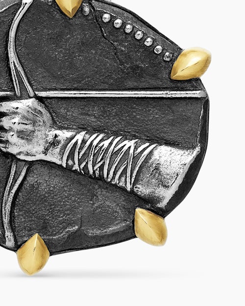 Mens Sagittarius Amulet in Sterling Silver with 18K Yellow Gold, 23mm